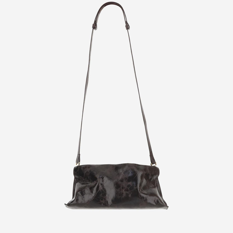 Benedetta Bruzziches Glossy Calfskin Leather Shoulder Bag — Brown