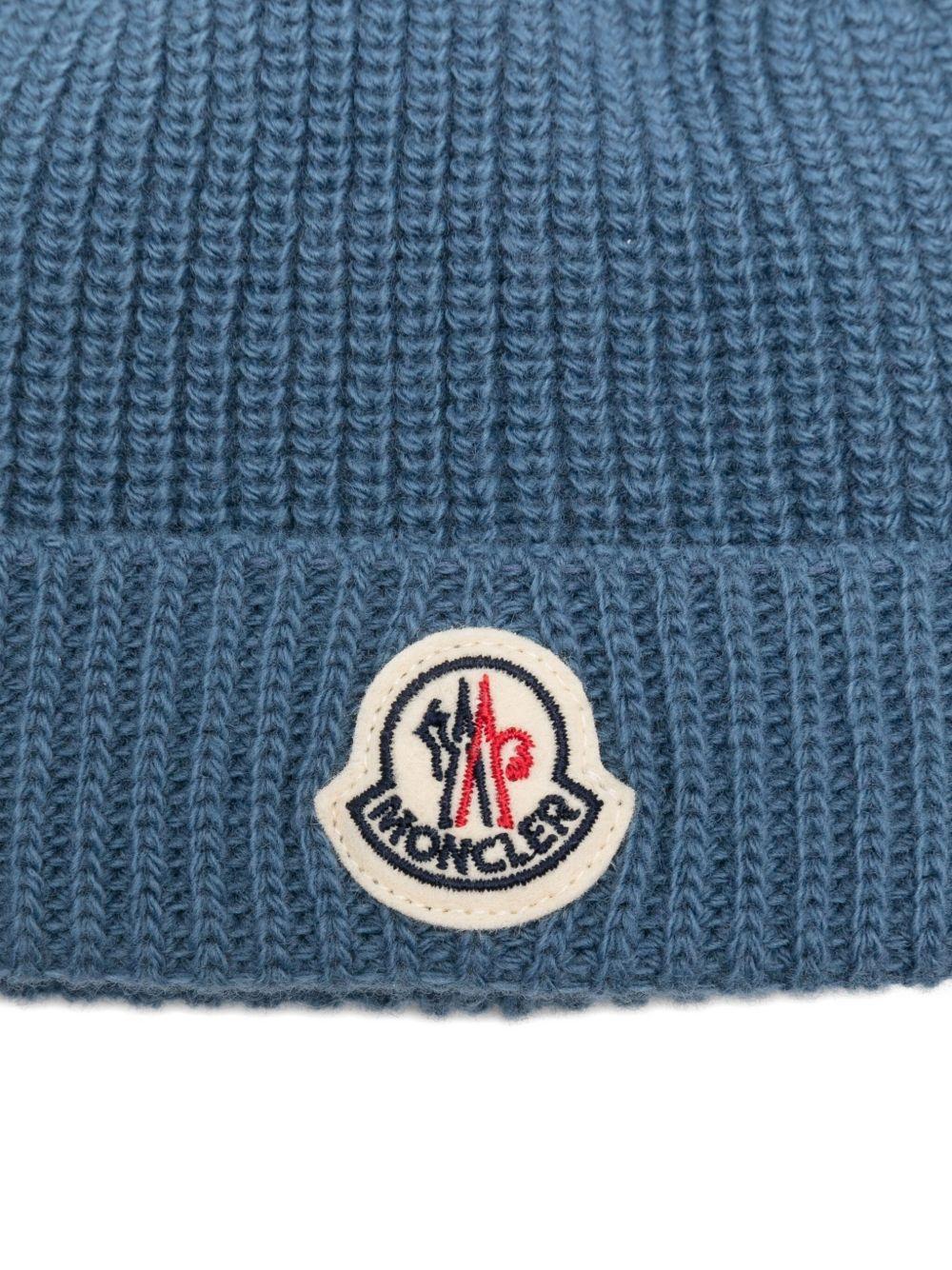 Moncler K29513b00013m1241 Logo-Embroidered Virgin Wool Beanie — Blue Beanies