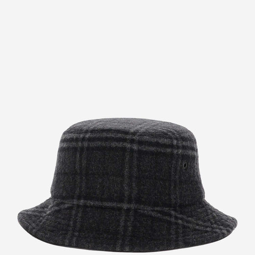 Burberry 8044077 Wool-Cashmere Check Bucket Hat — Gray