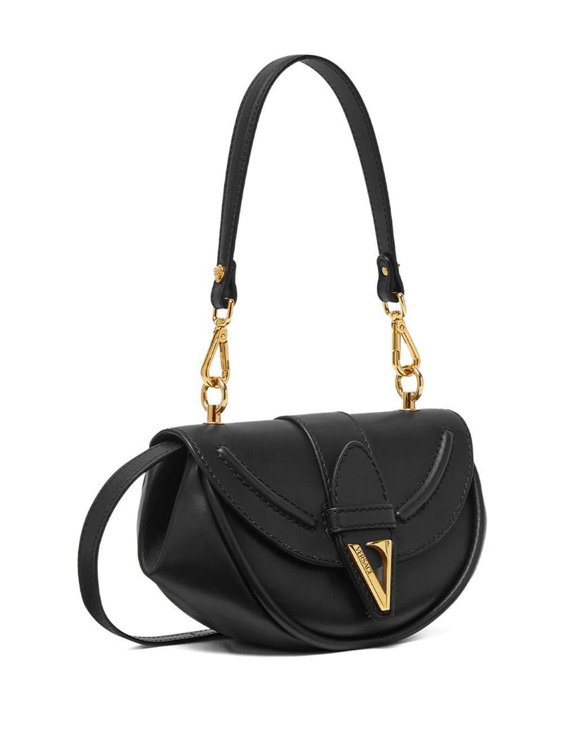 Versace Virtus Shoulder Bag — Black Calf Leather
