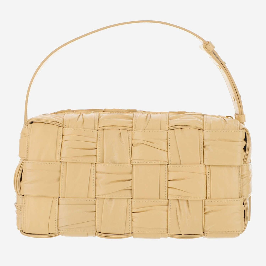 Bottega Veneta Brick Cassette Shoulder Bag — Beige Lambskin