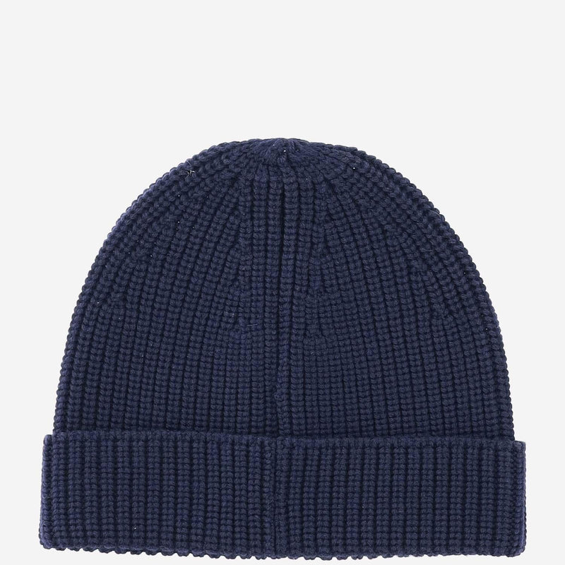 Valentino Garavani Yhb01lind Vlogo Chunky Knit Beanie — Navy Virgin Wool Beanies
