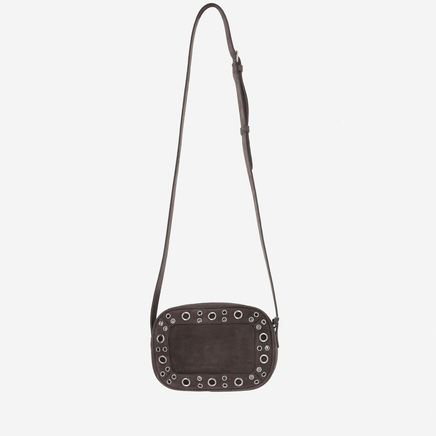 Valentino Garavani Studded Suede Shoulder Bag — Brown Leather