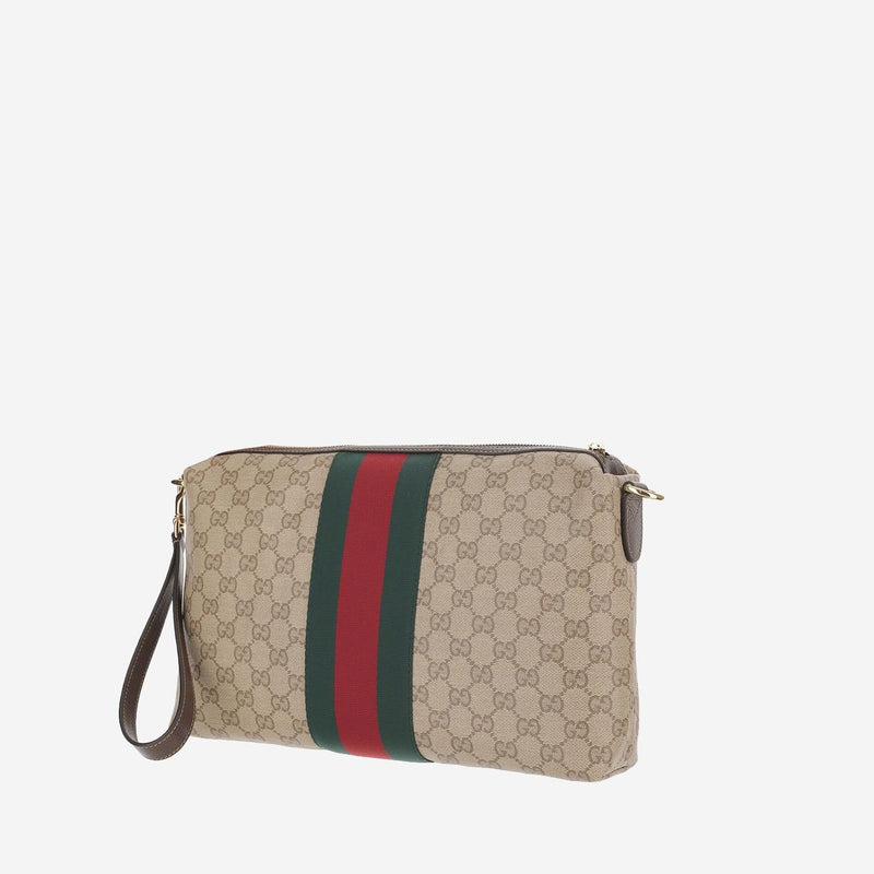Gucci Gg Coated Canvas With Web Stripe Shoulder Bag — Beige Cotton