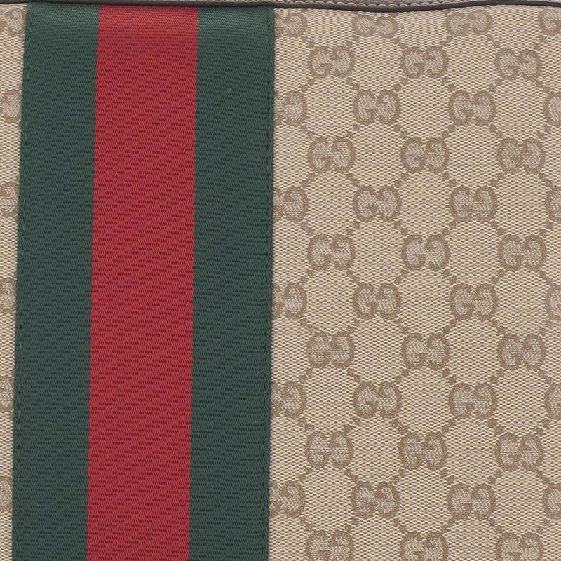 Gucci Gg Coated Canvas With Web Stripe Shoulder Bag — Beige Cotton