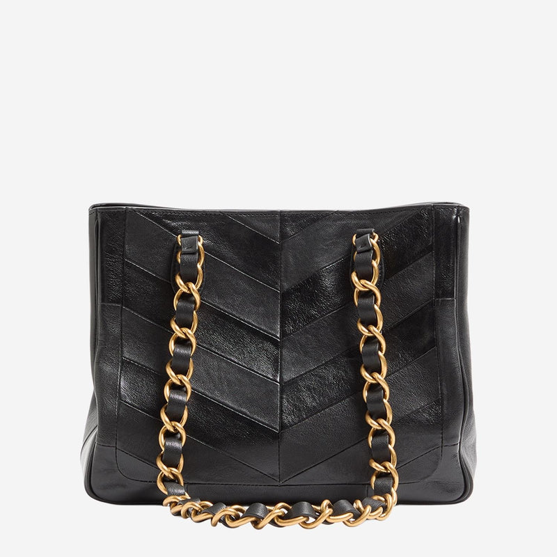Valentino Garavani Chevron Patchwork Leather Shoulder Bag — Black