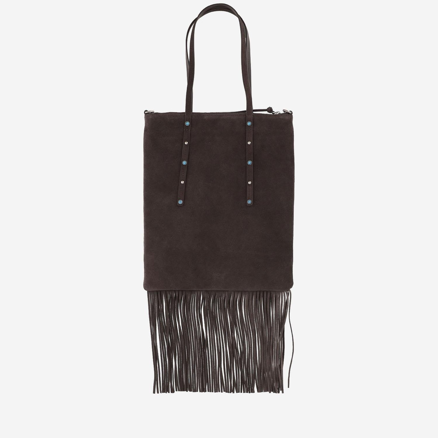 Pinko Fringed Suede Shoulder Bag — Brown Leather