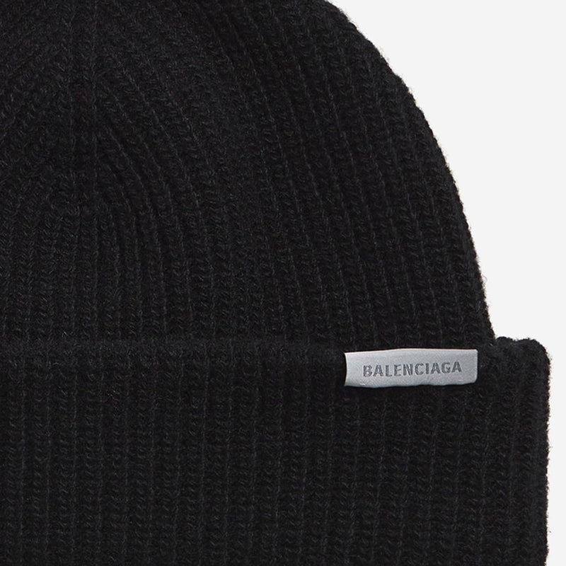 Balenciaga A001nh Ribbed Wool Beanie — Black Beanies