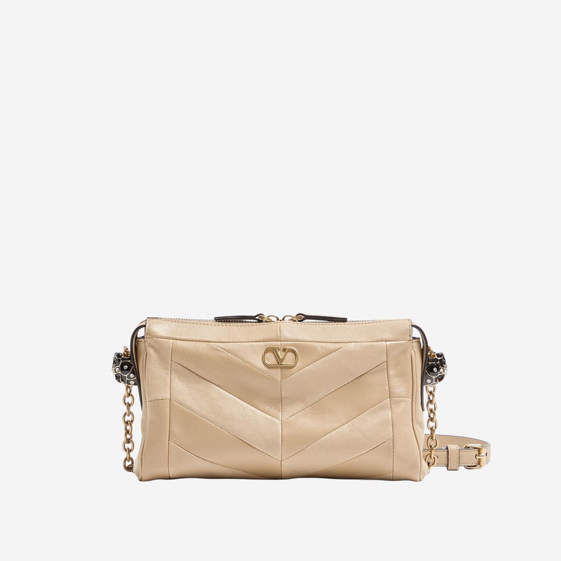 Valentino Garavani Panthea Shoulder Bag — Beige Leather