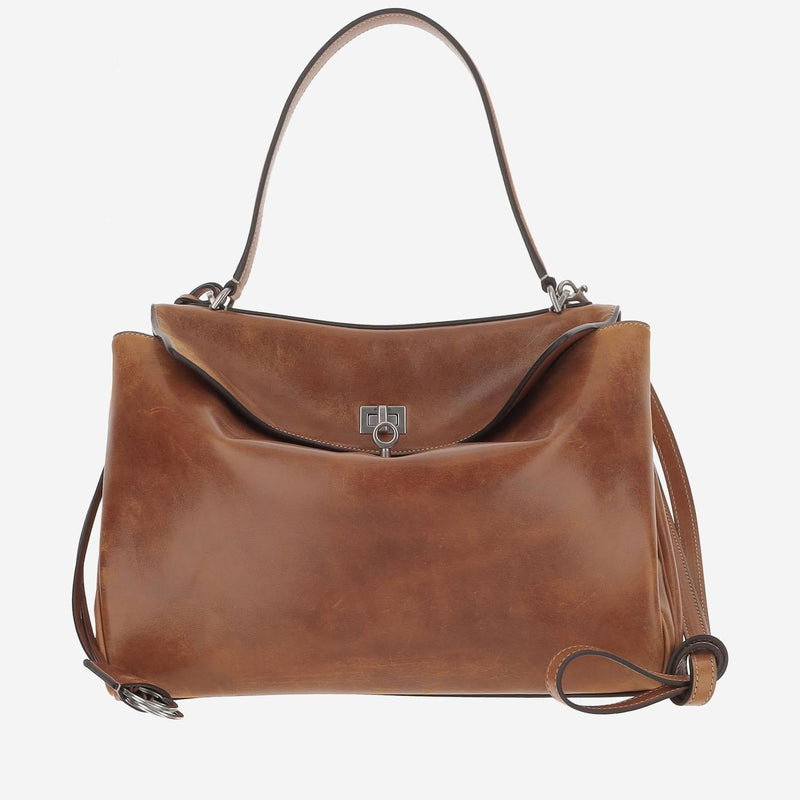 Balenciaga Lambskin Leather Shoulder Bag — Brown