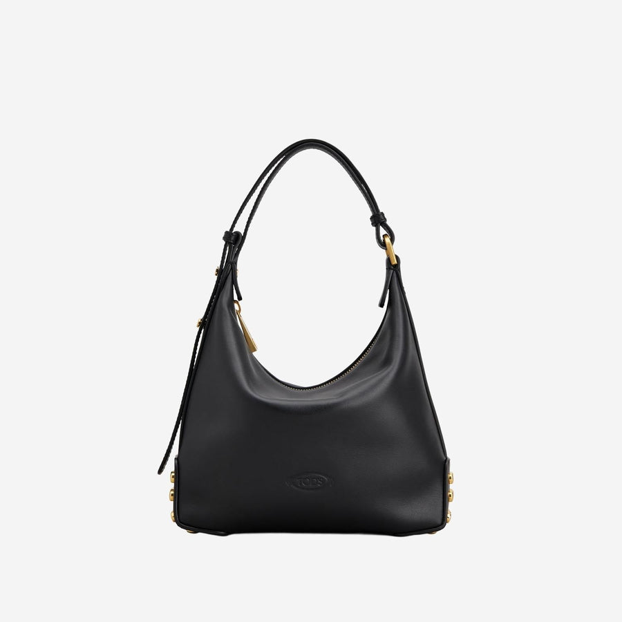 Tods Metal Dots Calfskin Shoulder Bag — Black