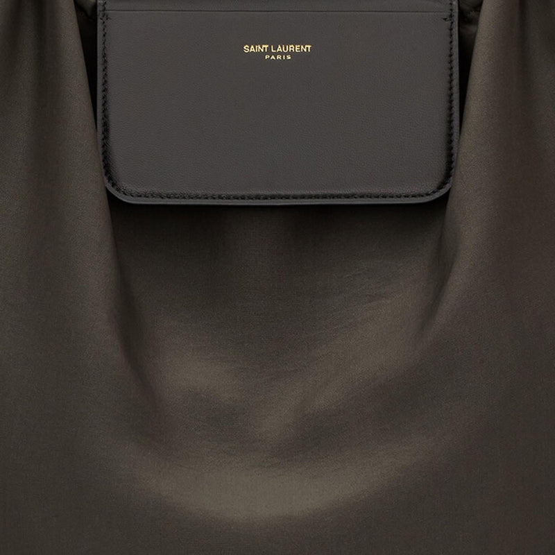 Saint Laurent Foldable Leather And Silk Satin Clutch — Brown