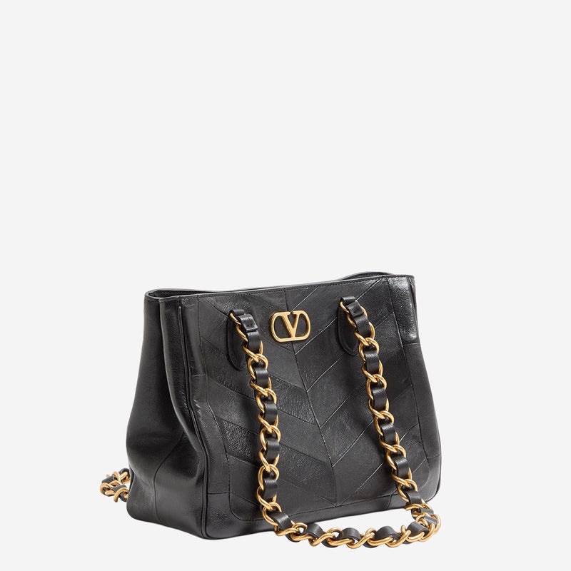 Valentino Garavani Chevron-Quilted Leather Shoulder Bag — Black