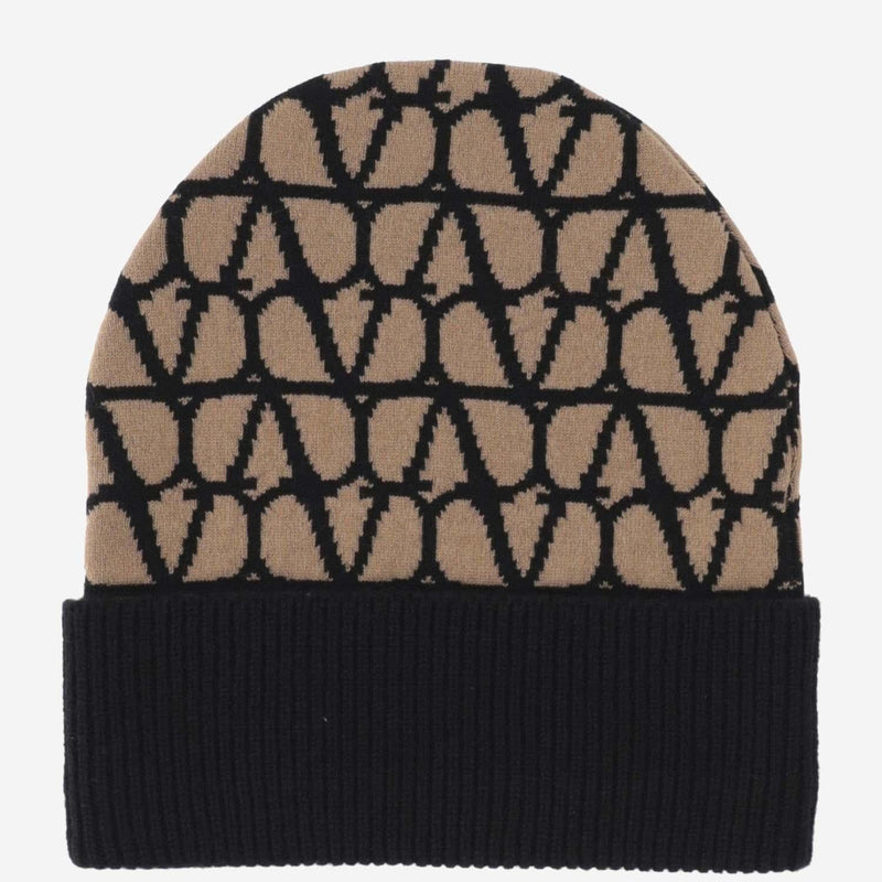 Valentino Garavani 3w2hb01k Toile Iconographe Cashmere Beanie — Camel Beanies