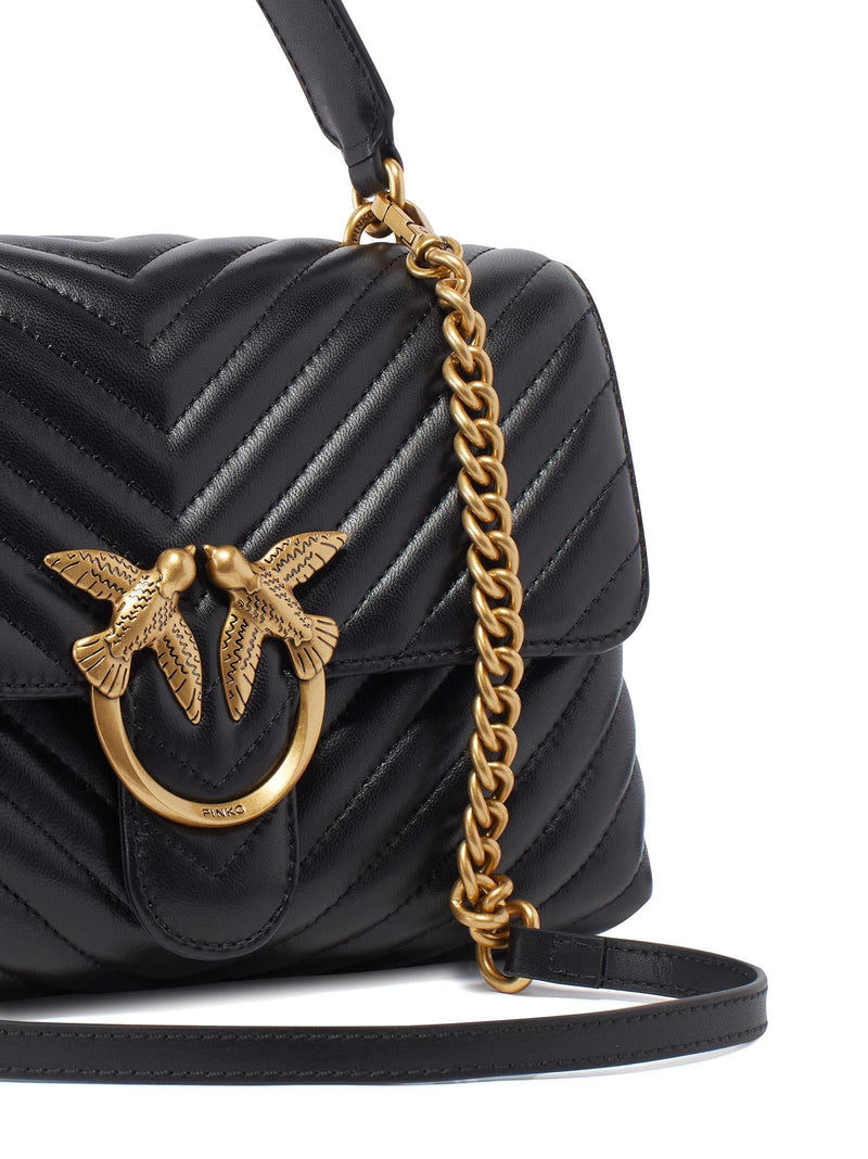 Pinko Chevron-Quilted Leather Shoulder Bag — Black Cow