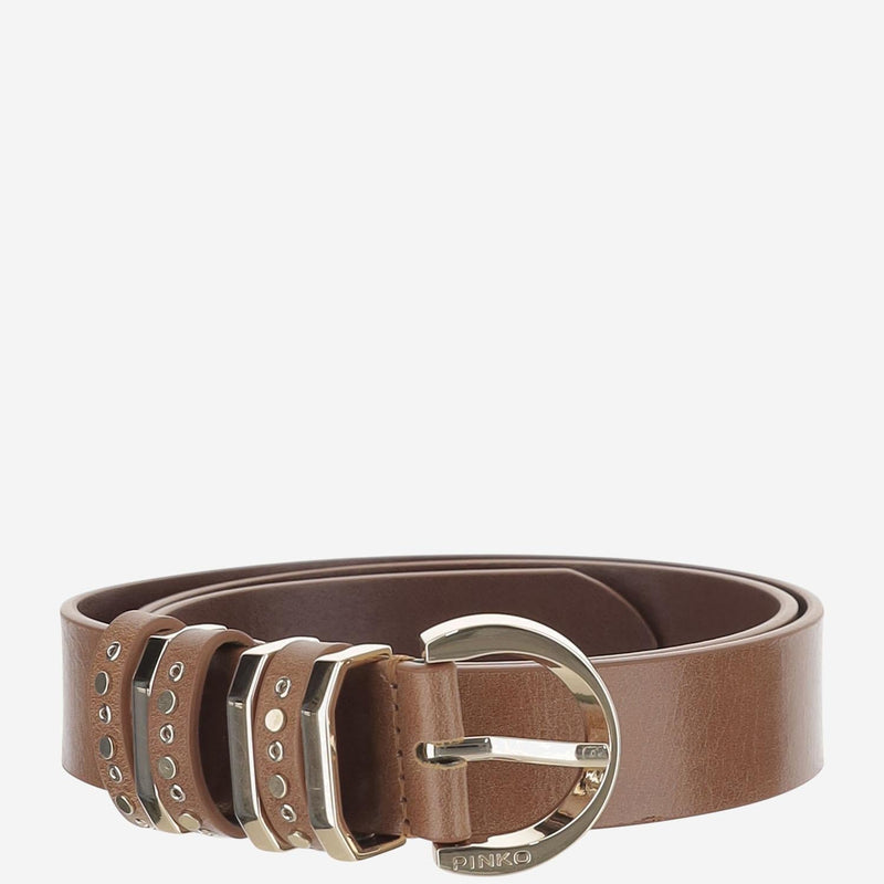 Pinko Studded Leather Belt — Brown