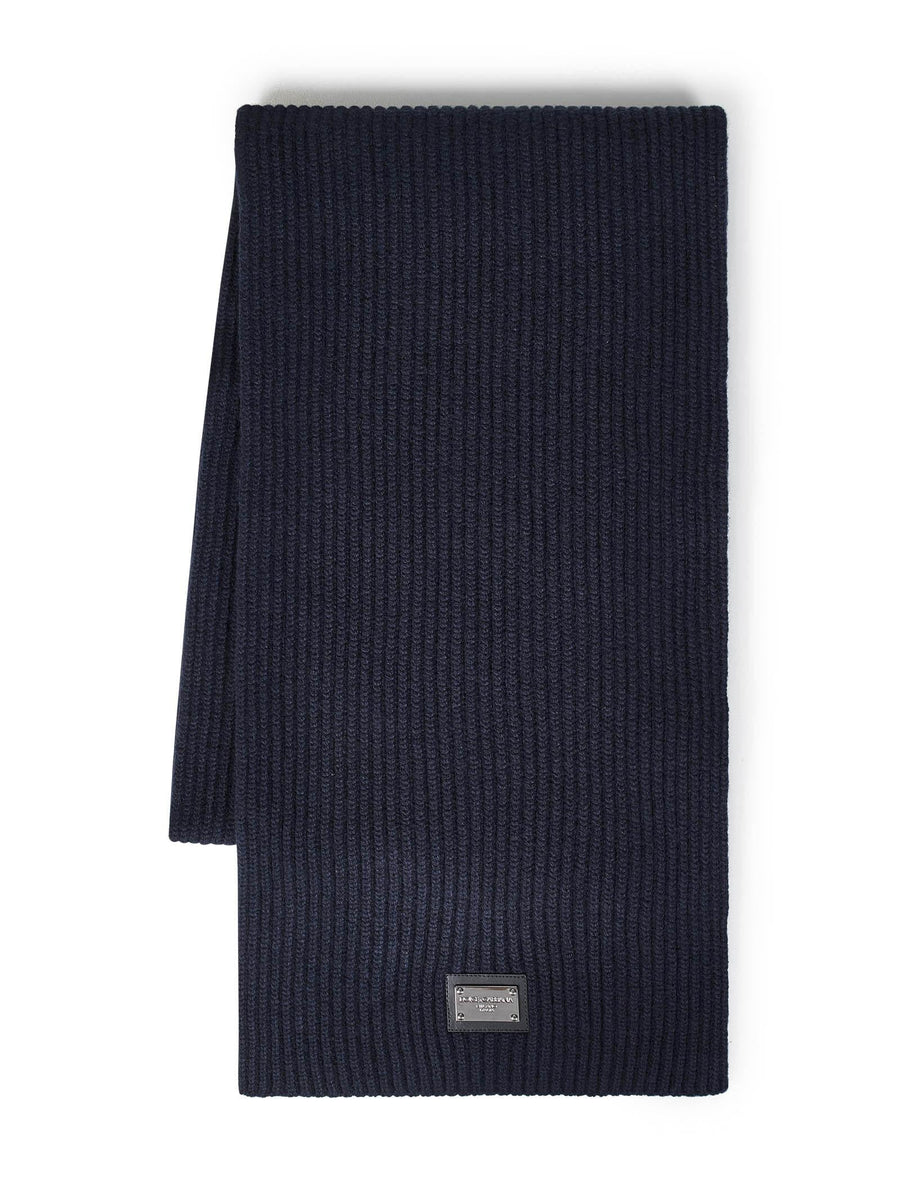 Dolce & Gabbana Ribbed Knit Wool Scarf — Navy Scarfs