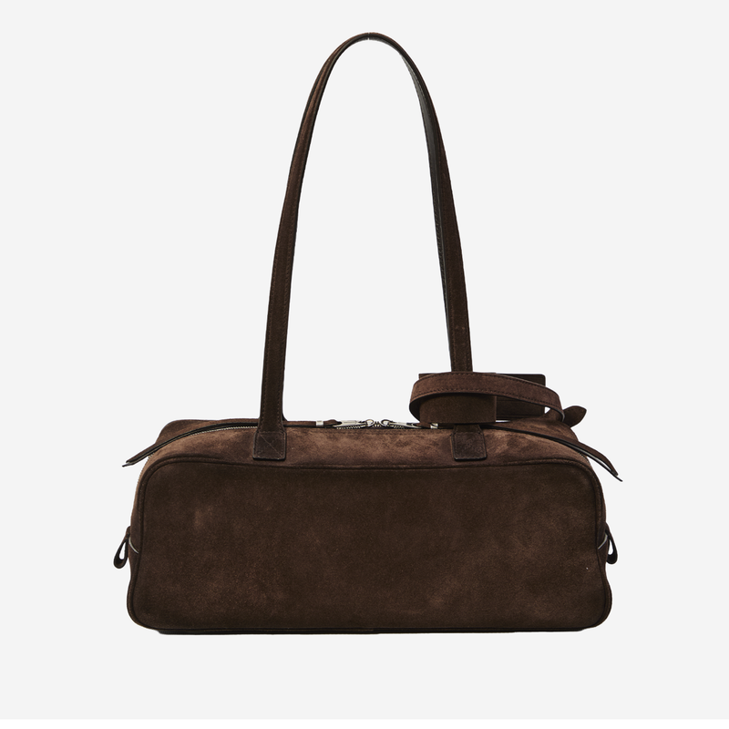 Balenciaga Suede Leather Bowling Shoulder Bag — Brown