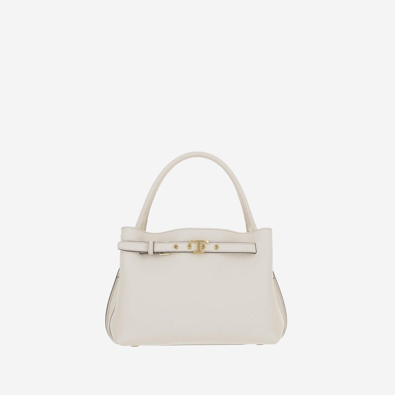 Tods Textured Calfskin Top Handle Bag — White