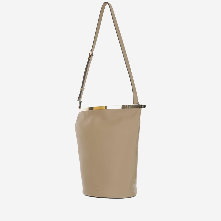 Tods Calfskin Bucket Bag — Beige