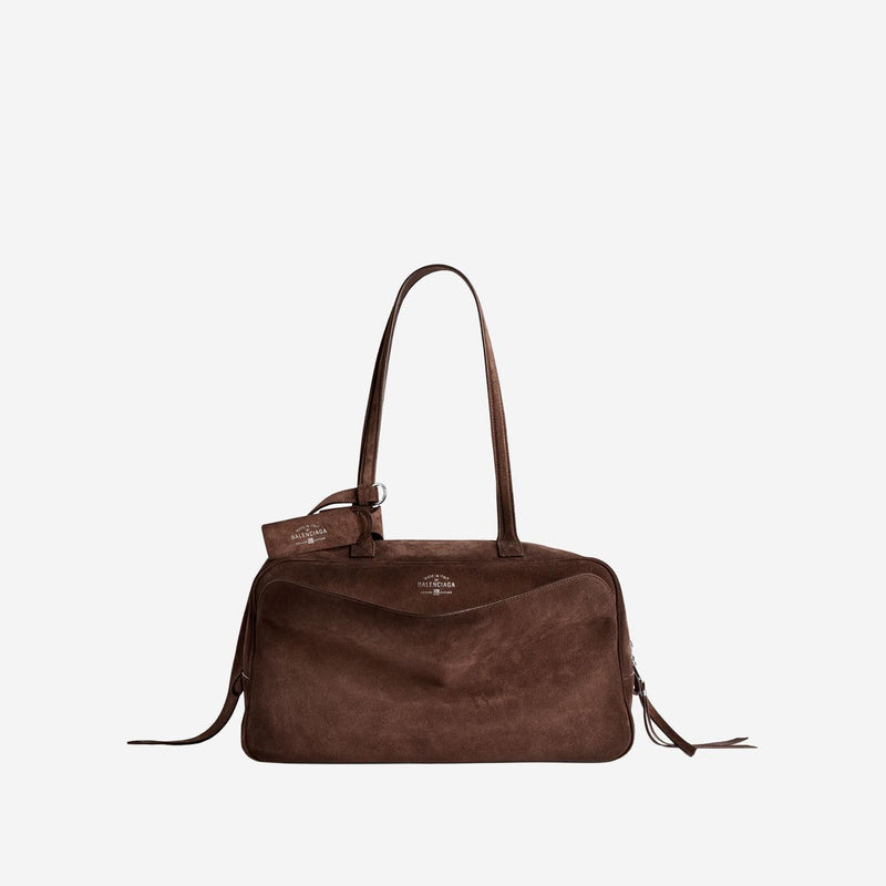 Balenciaga Suede Bowling Shoulder Bag — Brown Calfskin Leather