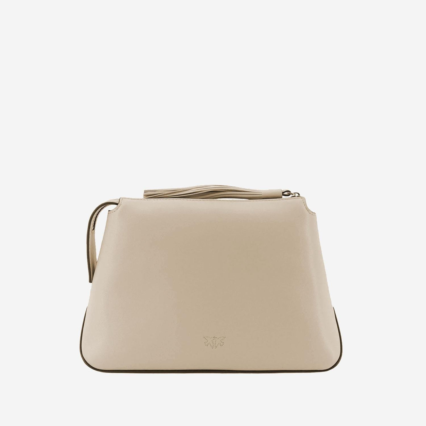 Pinko Metal Love Birds Logo Leather Beauty Case — Beige Top Handle Bags