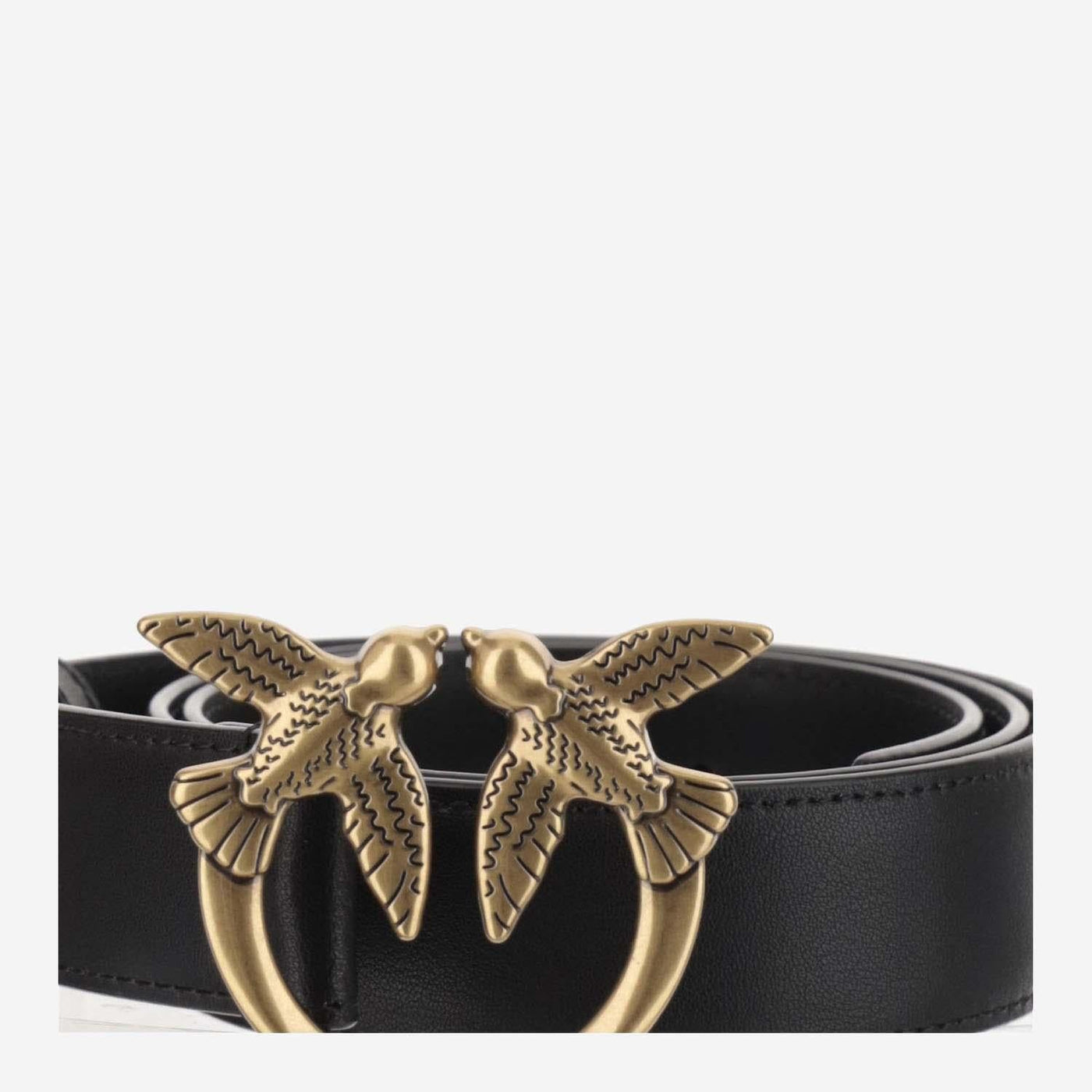 Pinko Love Birds Buckle Leather Belt — Black