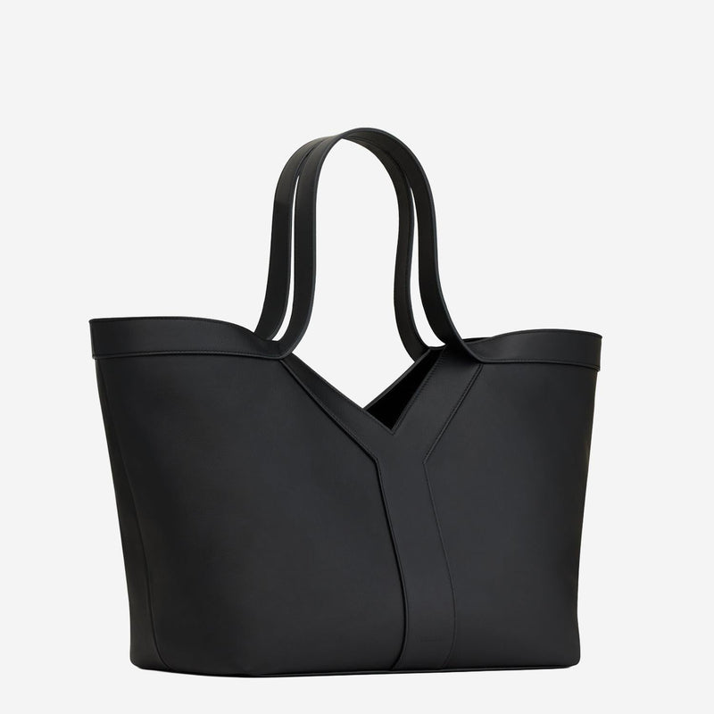 Saint Laurent Fine-Grained Leather Tote Bag — Black