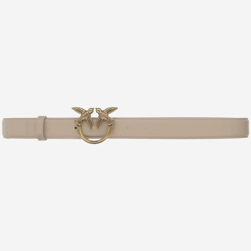 Pinko Leather With Love Birds Buckle Belt — Beige