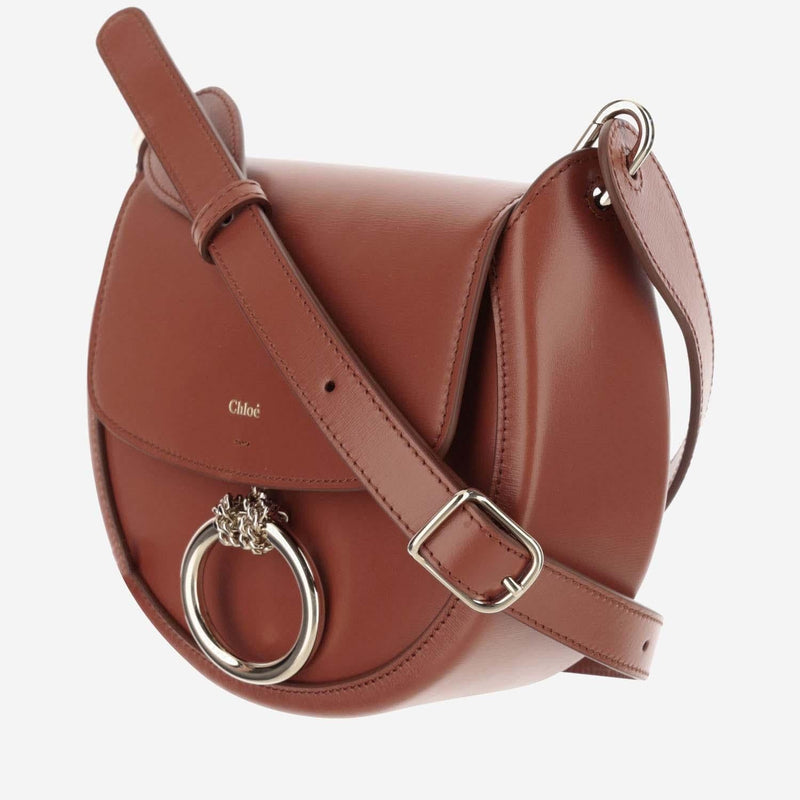 Chloé Calfskin Leather With Sculptural Ring Crossbody Bag — Brown