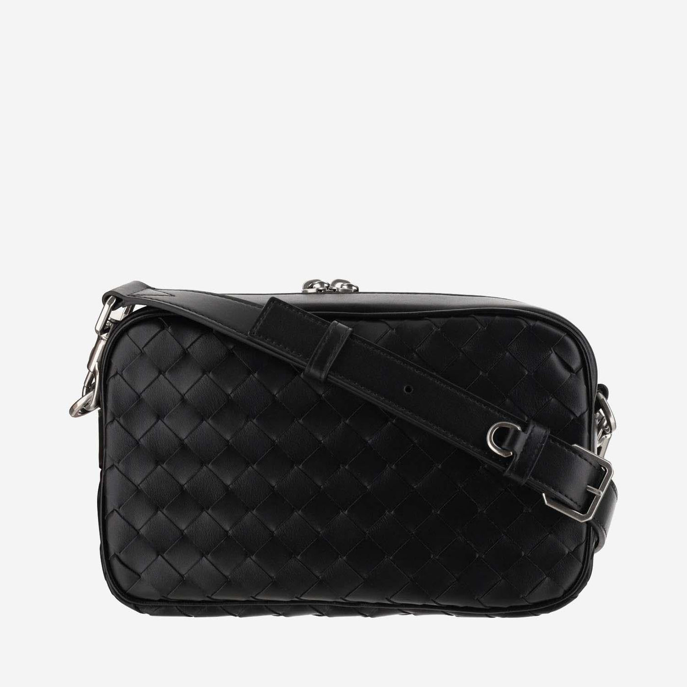 Bottega Veneta Intrecciato Quilted Calfskin Crossbody Bag — Black Leather