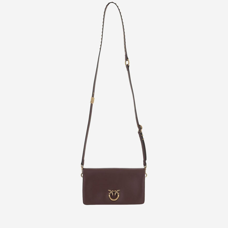 Pinko Leather With Logo Plaque Shoulder Bag — Burgundy