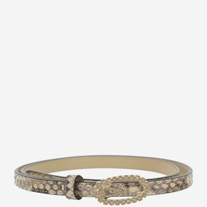 Valentino Garavani Python Leather With Crystal Buckle Belt — Beige