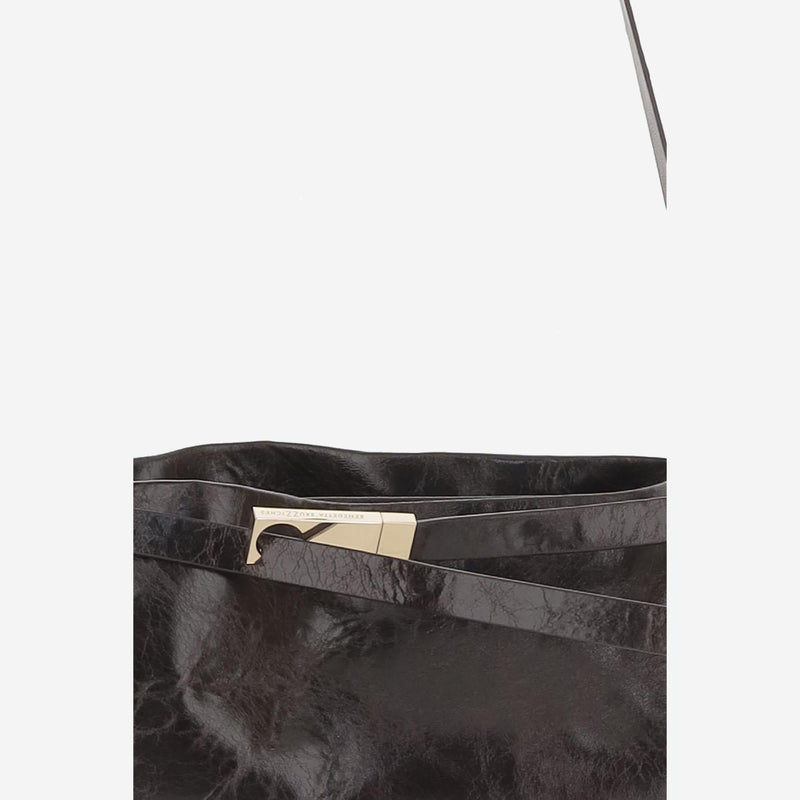 Benedetta Bruzziches Glossy Calfskin Leather Shoulder Bag — Brown