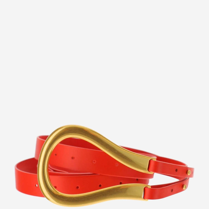 Bottega Veneta Calfskin With Horseshoe Buckle Belt — Red