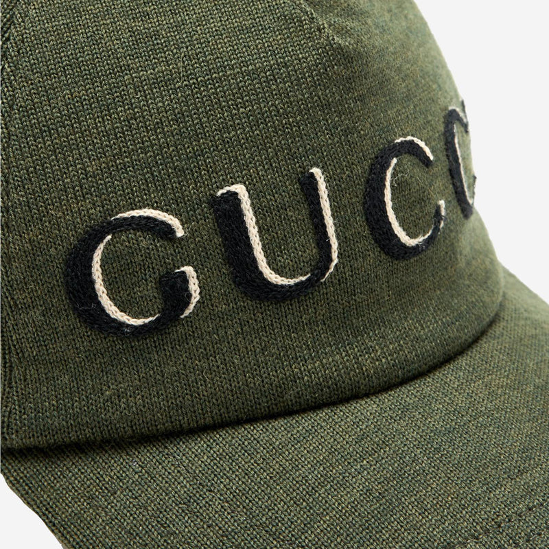 Gucci 817507 Wool Logo-Embroidered Baseball Cap — Green Caps