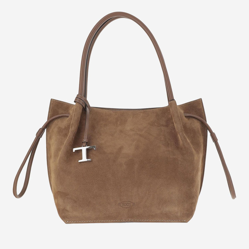 Tods Suede And Calfskin Shoulder Bag — Brown