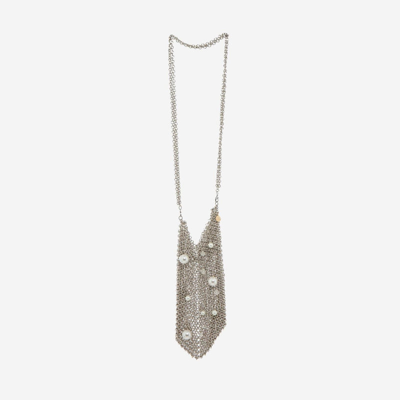 Silvia Gnecchi Pearl-Embellished Mesh Top Handle Bag — Gold Brass