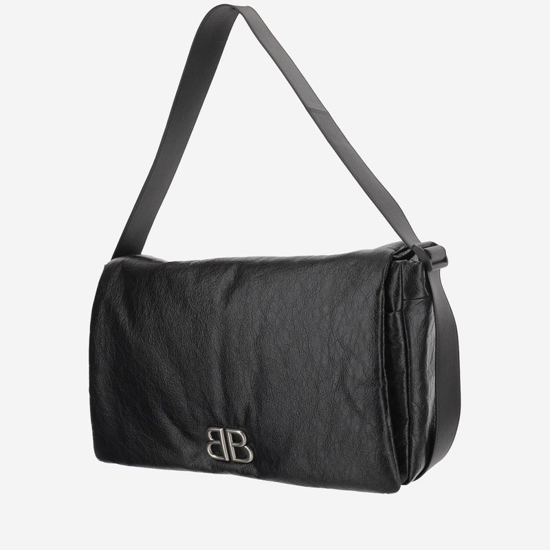 Balenciaga Logo Leather Shoulder Bag — Black