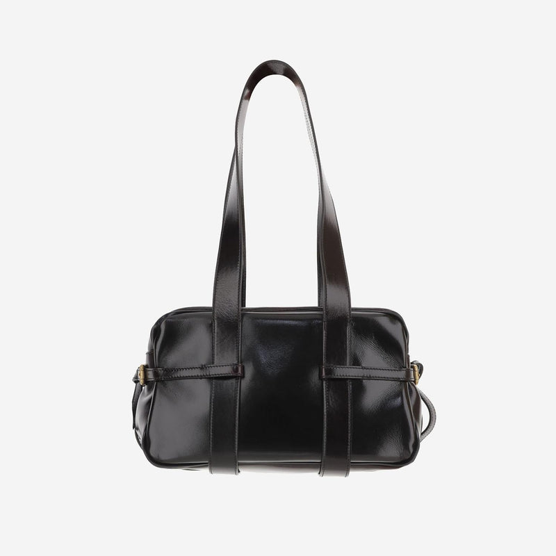 Dries Van Noten Glossy Leather Shoulder Bag — Brown
