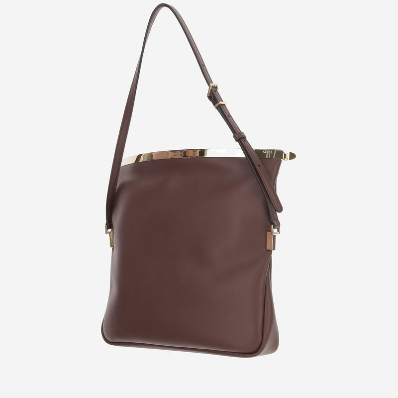 Tods Calfskin Fold-Over Flap Shoulder Bag — Brown