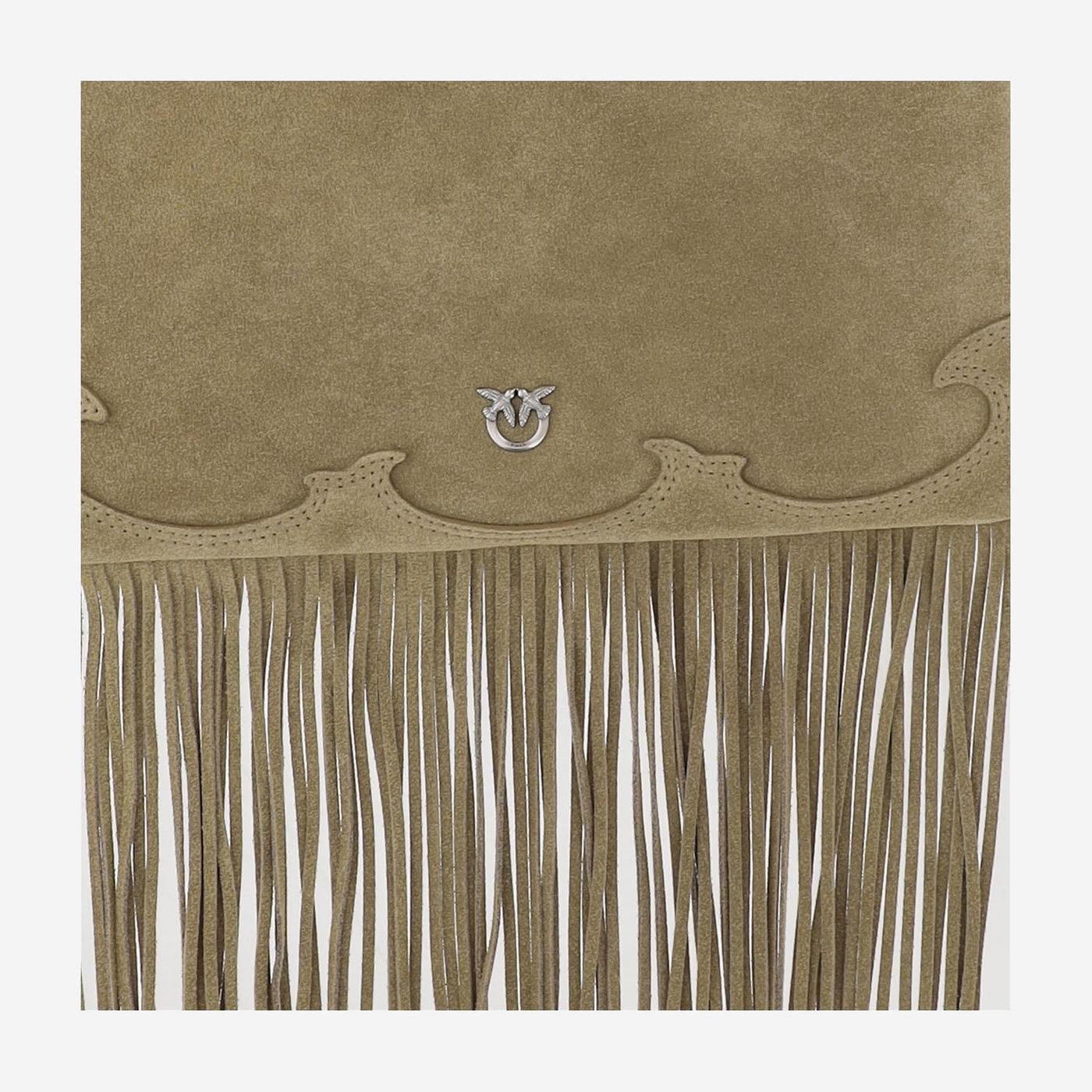 Pinko Suede With Fringe Detail Shoulder Bag — Beige Leather