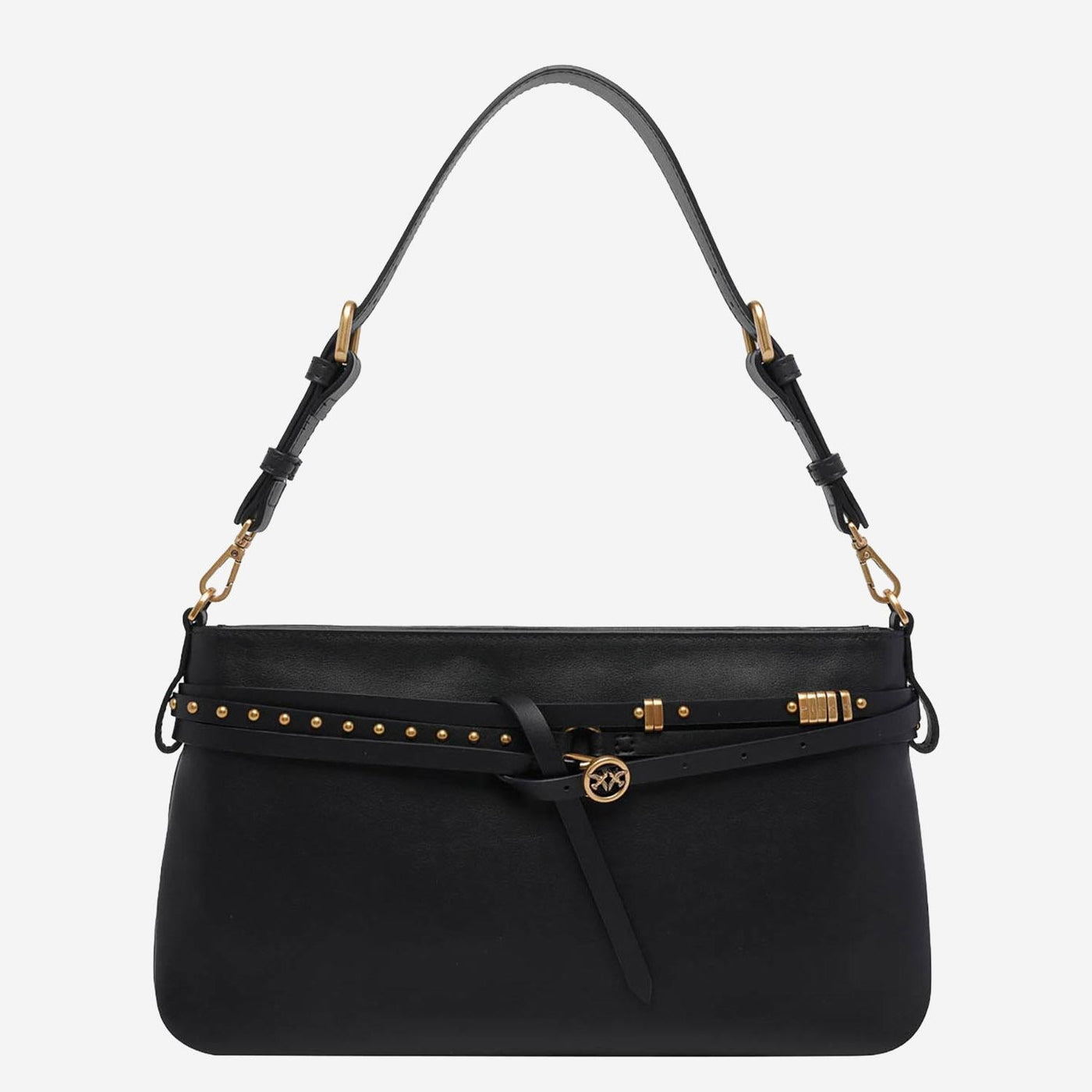 Pinko Stud-Embellished Leather Shoulder Bag — Black