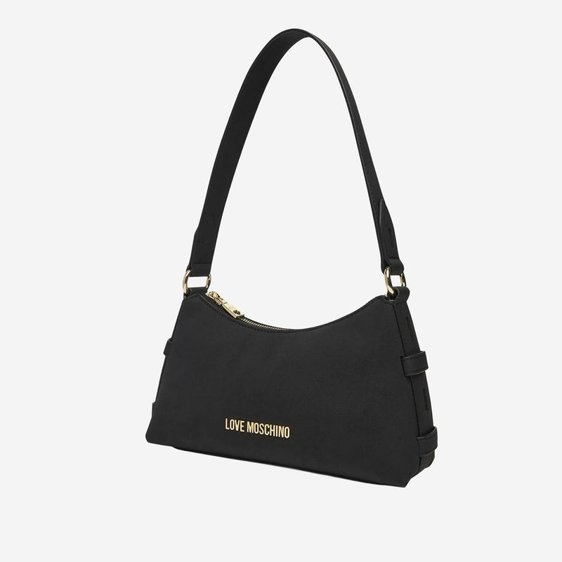 Love Moschino Logo-Embroidered Quilted Shoulder Bag — Black Polyurethane