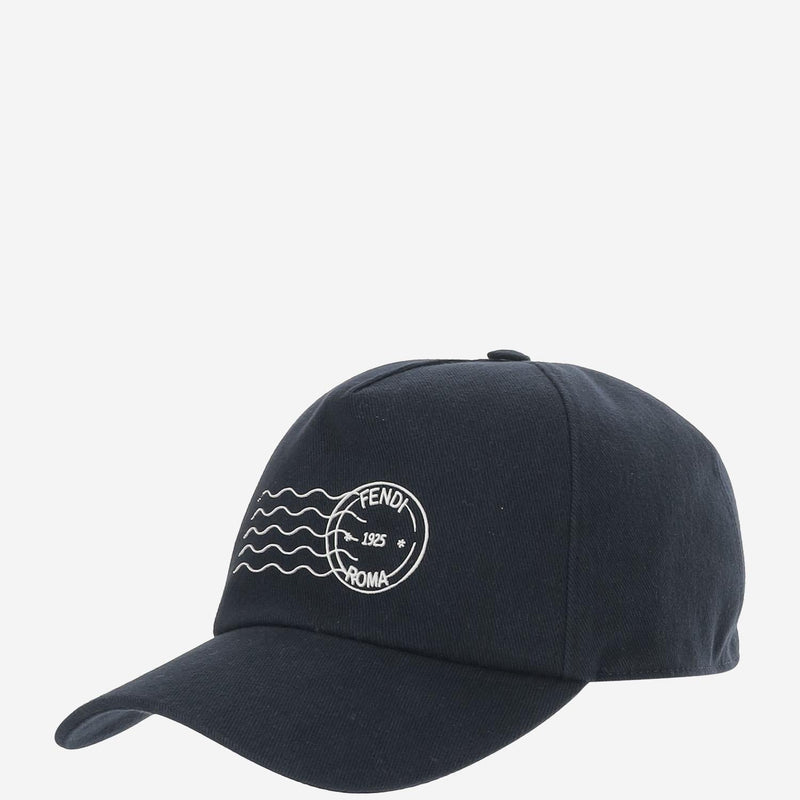 Fendi Fxq768 Embroidered Cotton Baseball Cap — Navy Cotton; Lining: Caps