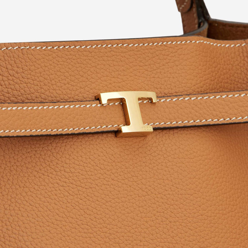 Tods Logo-Detailed Calfskin Tote Bag — Brown