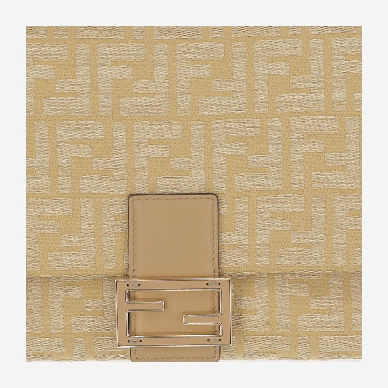 Fendi Leather Jacquard Shoulder Bag — Beige