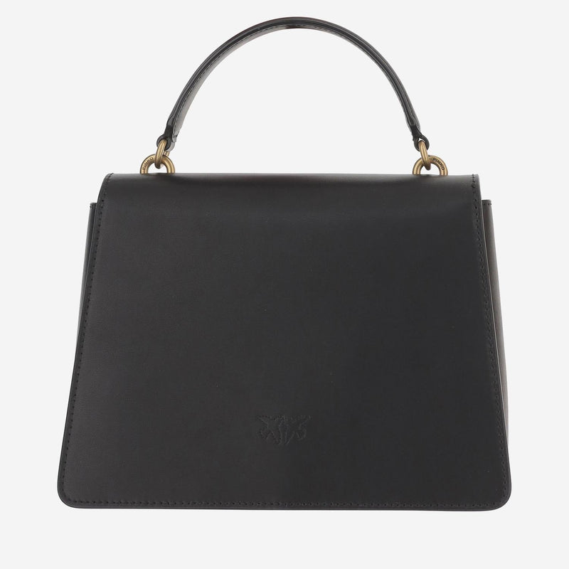 Pinko Leather With Logo Buckle Top Handle Bag — Black