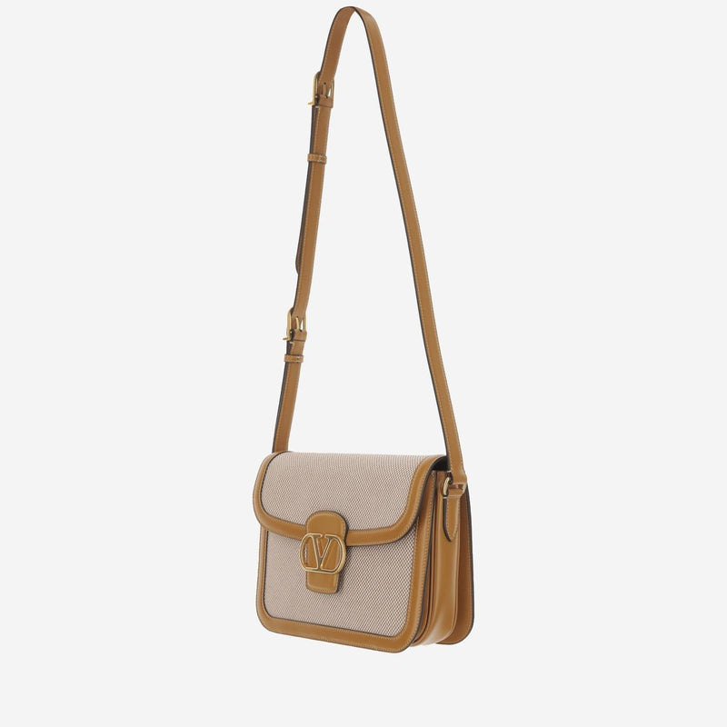 Valentino Garavani Canvas With Leather Trim Shoulder Bag — Beige