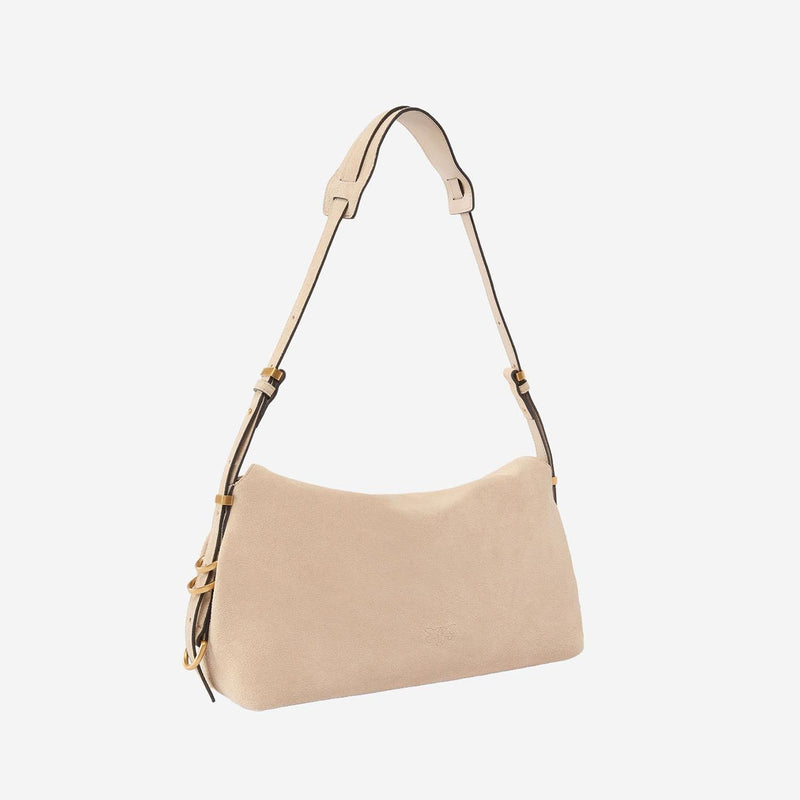 Pinko Suede Leather Baguette Shoulder Bag — Beige